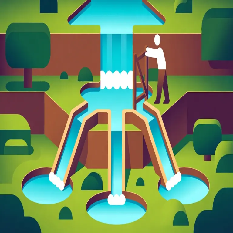 风格化的水流分成几何形状池子的插图